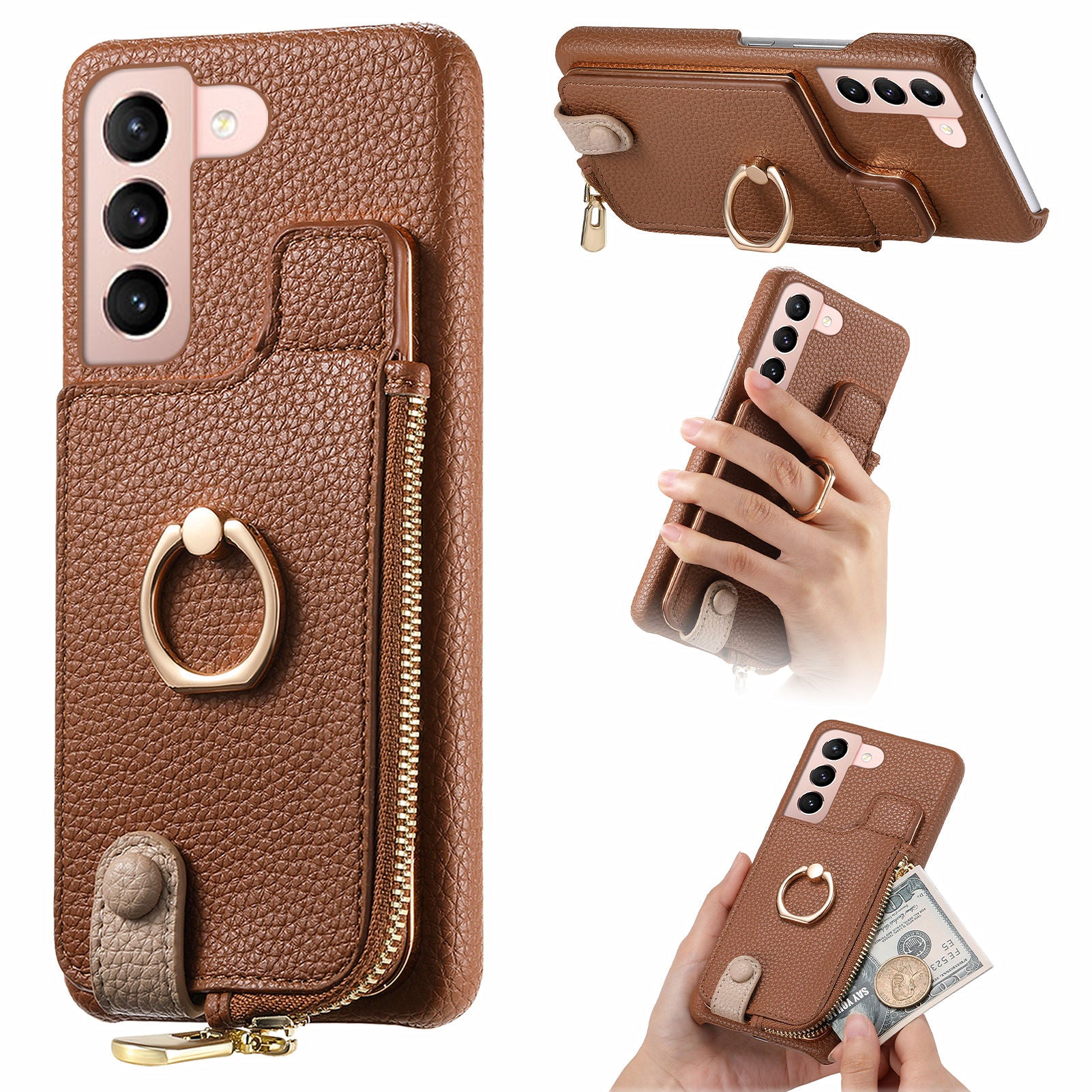 Y3 for Samsung Galaxy S21 5G / S21 4G Phone Case Shockproof Ring Kickstand Zipper Purse Cover Y3 for Samsung Galaxy S21 5G / S21 4G Phone Case Shockproof Ring Kickstand Zipper Purse Cover
